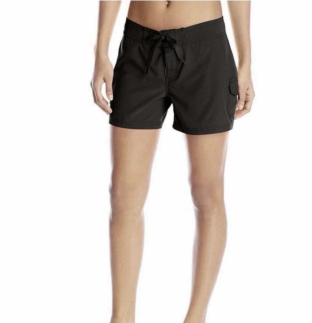 Kanu Surf Women's Breeze Solid Stretch Black Board Shorts Size 10 Cargo Pocket